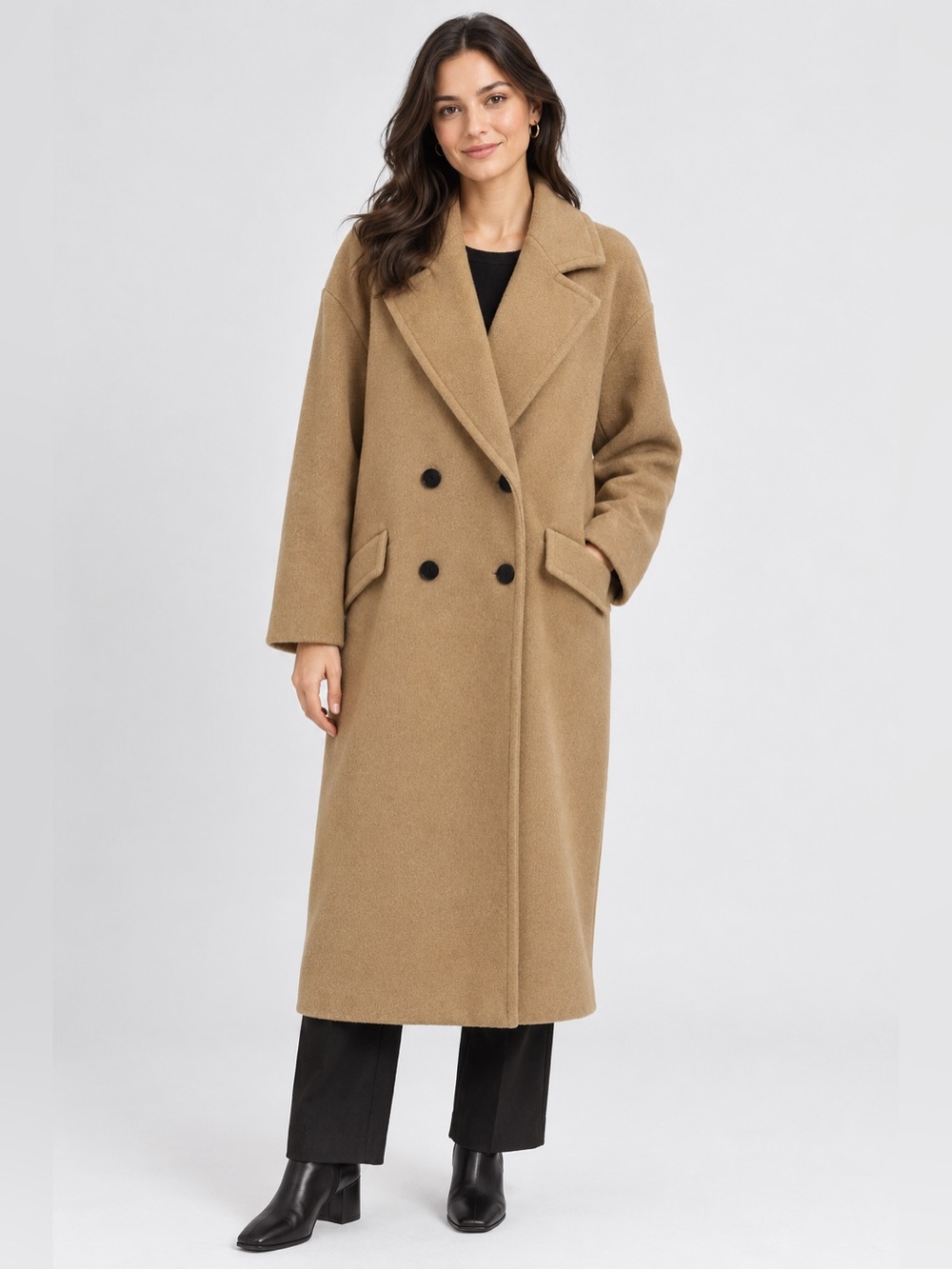 ZARA DOUBLE-BREASTED LONG CAMEL WOMENS TRENCH COAT SIZE SMALL